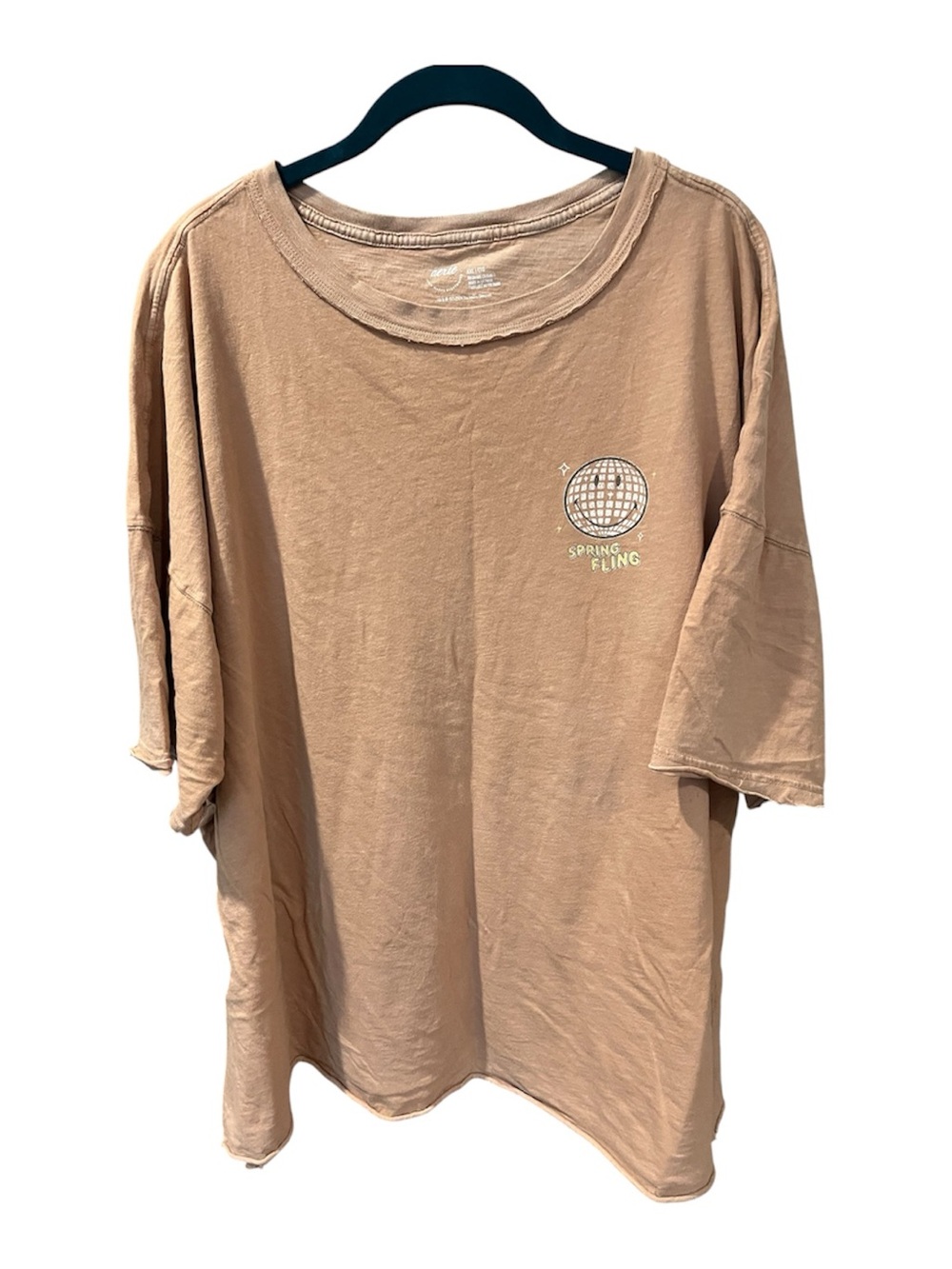 aerie Oversized Short Sleeve Tee in Tan with Globe Graphic